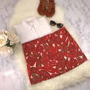 J. Crew Red, White & Green Paisley Skirt Size 12